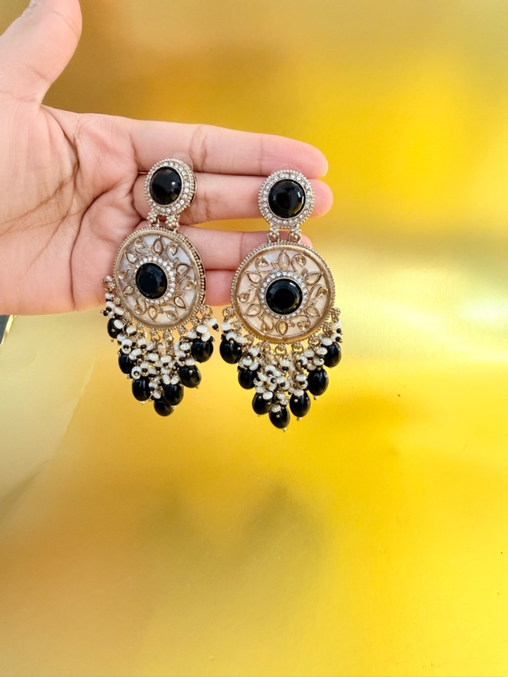 Elegant Black and Gold Chandbali Earrings - Women Jewelry